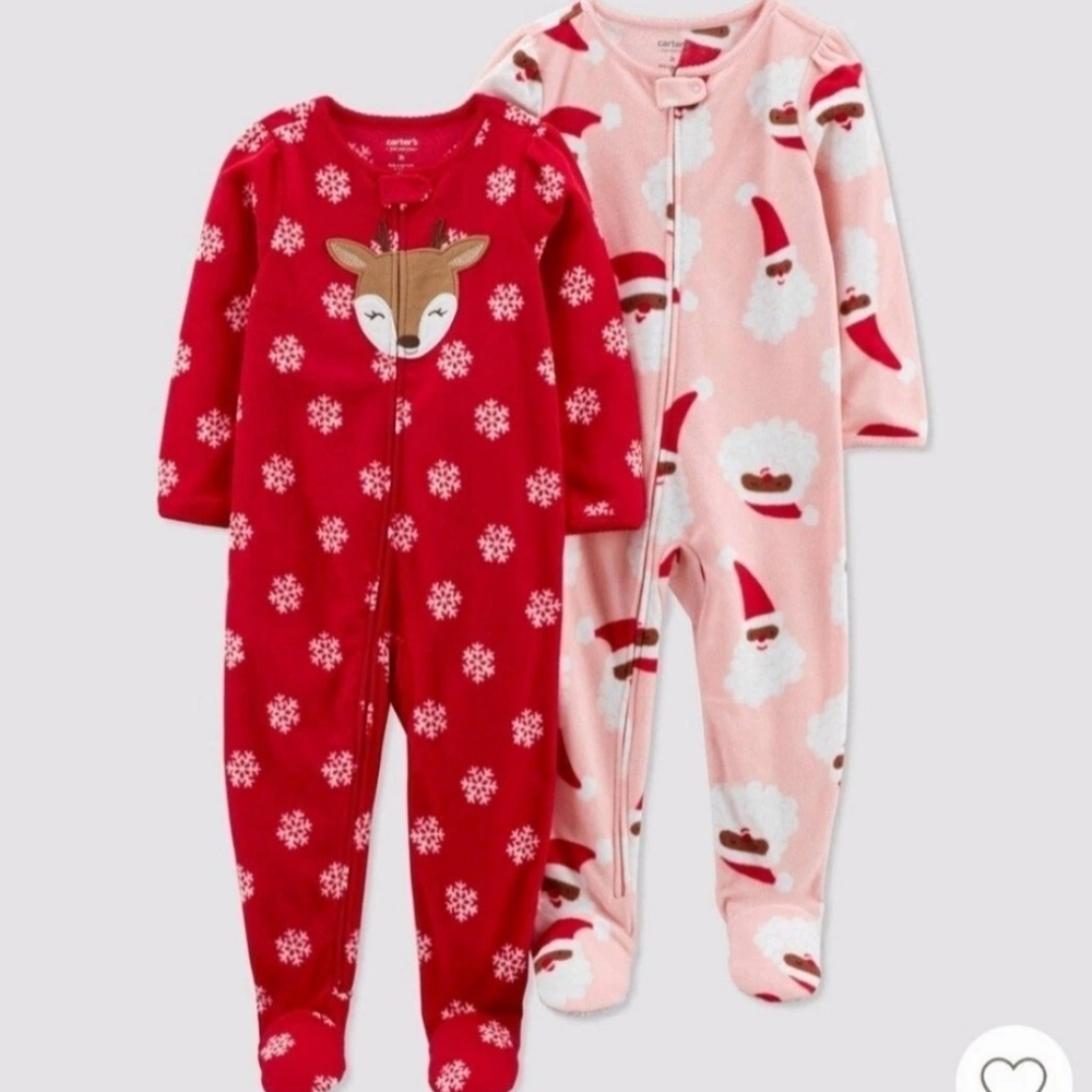 Carter's Baby Toddler Girls Pajamas set of 2 Bundle Lot 12 Mos Christmas New